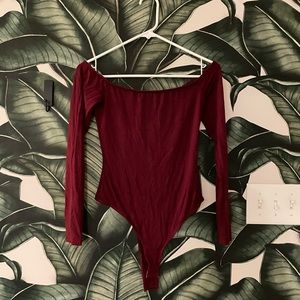 Maroon off the shoulder bodysuit